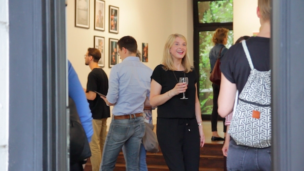 gallery owner anna stoffel at her opening of social media art gallery