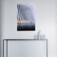acrylic glass photo hanging on wall with sideboard